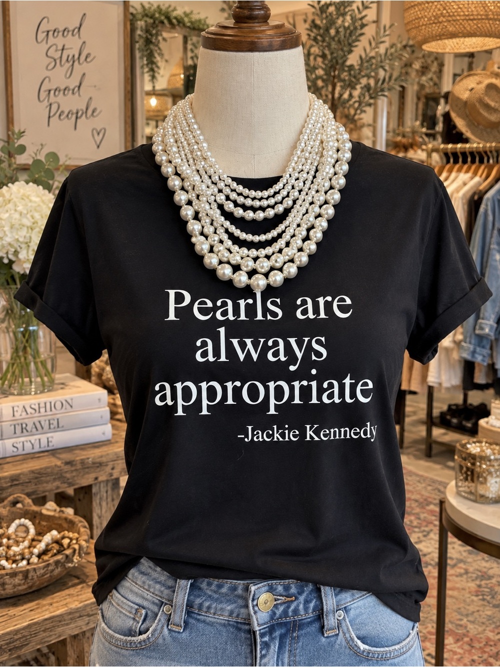 Pearls Are Always Appropriate Graphic Tee Bundle With Pearl Necklace